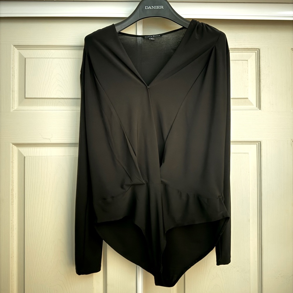 Haute Monde Long Sleeve Bodysuit - Black - XL